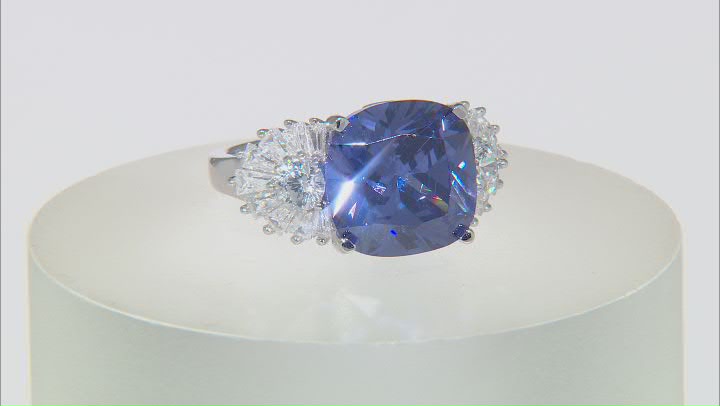 Blue and White Cubic Zirconia Rhodium Over Silver Ring 13.36ctw Video Thumbnail