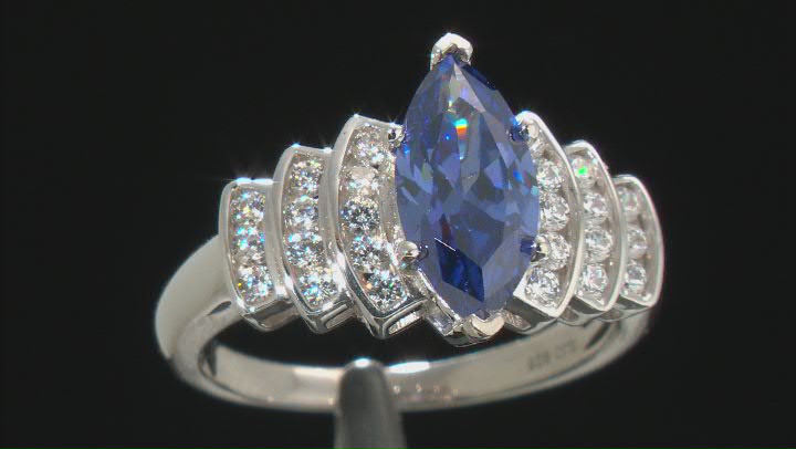 Blue And White Cubic Zirconia Rhodium Over Sterling Silver Ring 3.55ctw Video Thumbnail