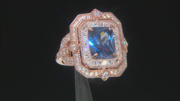Blue and White Cubic Zirconia 18K Rose Gold Over Sterling Silver Ring Video Thumbnail