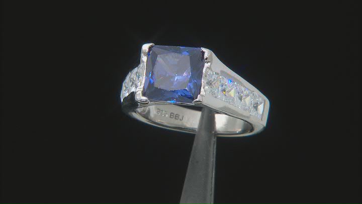 Blue and White Cubic Zirconia Platinum Over Silver Ring Video Thumbnail