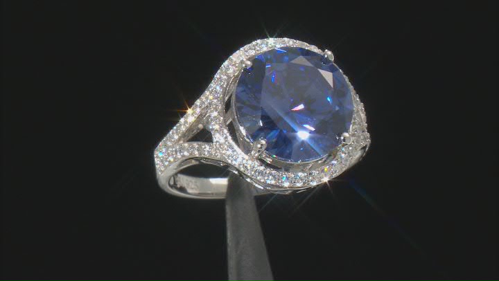 Blue and White Cubic Zirconia Rhodium Over Silver Ring Video Thumbnail