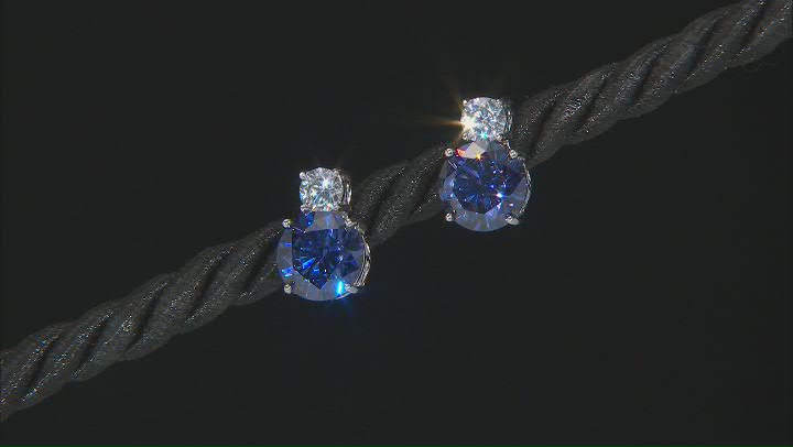 Blue And White Cubic Zirconia Rhodium Over Sterling Silver Earrings 6.23ctw Video Thumbnail