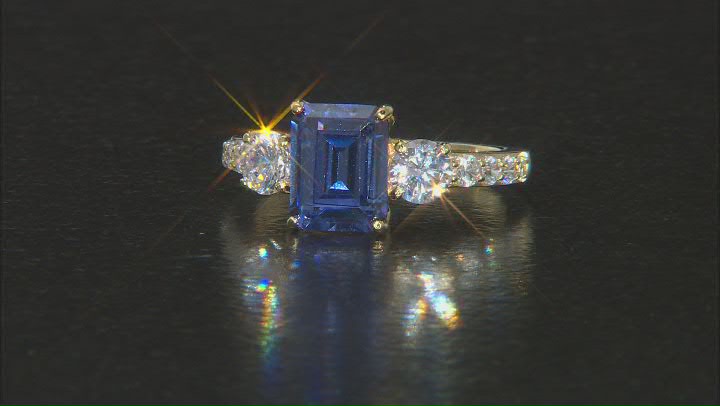 Blue And White Cubic Zirconia 18K Yellow Gold Over Sterling Silver Ring 5.24ctw Video Thumbnail