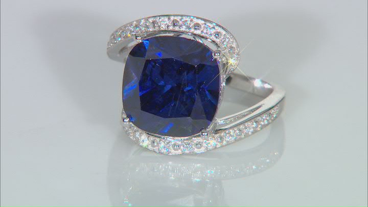 Blue And White Cubic Zirconia Rhodium Over Sterling Silver Ring 6.21ctw Video Thumbnail