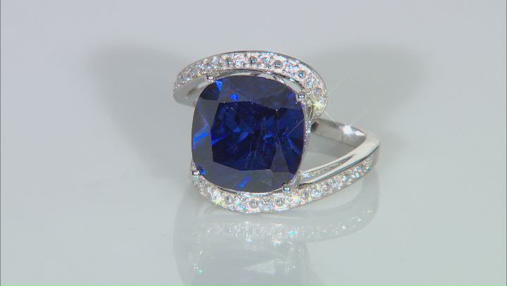 Blue And White Cubic Zirconia Rhodium Over Sterling Silver Ring 6.21ctw Video Thumbnail