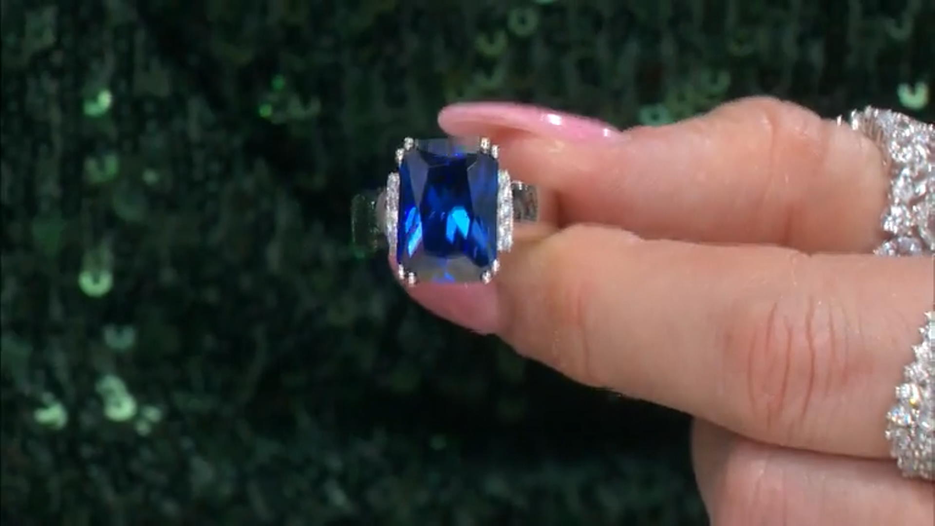Blue And White Cubic Zirconia Platinum Over Sterling Silver Ring 8.32ctw Video Thumbnail