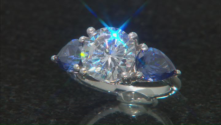 Blue And White Cubic Zirconia Platinum Over Sterling Silver Ring 9.55ctw Video Thumbnail