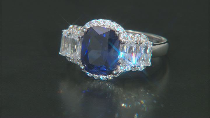 Blue And White Cubic Zirconia Platinum Over Sterling Silver Ring 6.98ctw Video Thumbnail
