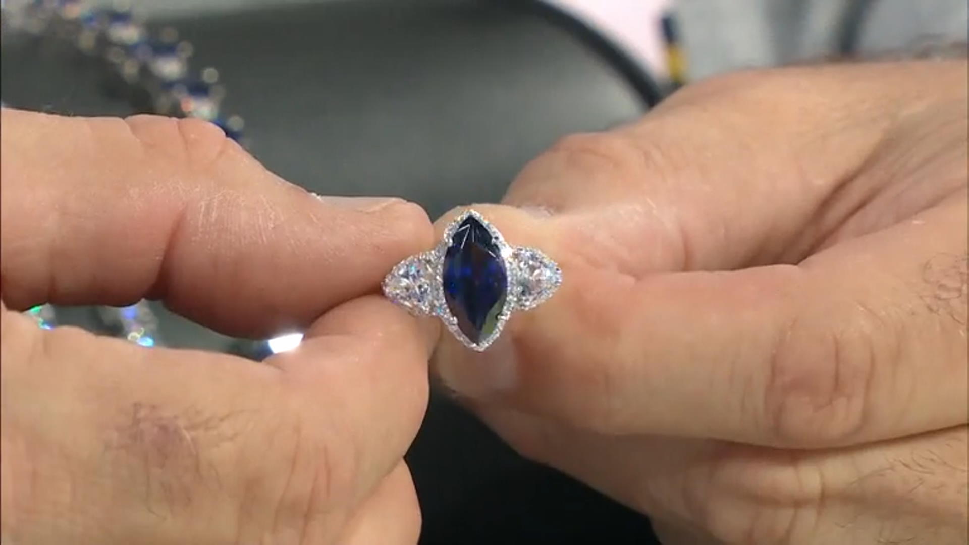 Blue And White Cubic Zirconia Rhodium Over Sterling Silver Ring 10.30ctw Video Thumbnail
