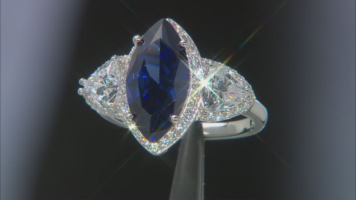 Blue And White Cubic Zirconia Rhodium Over Sterling Silver Ring 10.30ctw Video Thumbnail