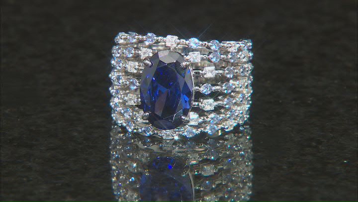 Blue And White Cubic Zirconia Rhodium Over Sterling Silver Ring 7.16ctw Video Thumbnail