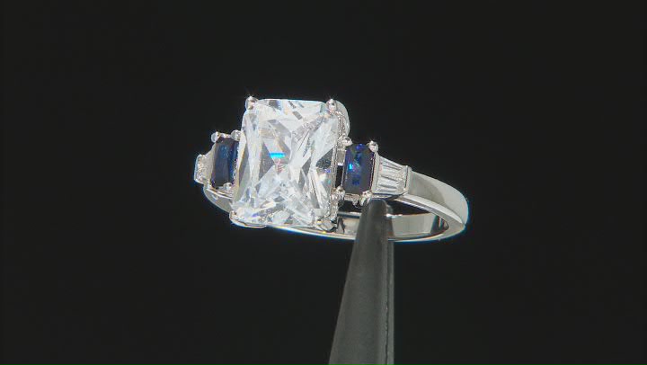 White Cubic Zirconia and Blue Lab Created Sapphire Rhodium Over Silver Ring. 4.99ctw Video Thumbnail