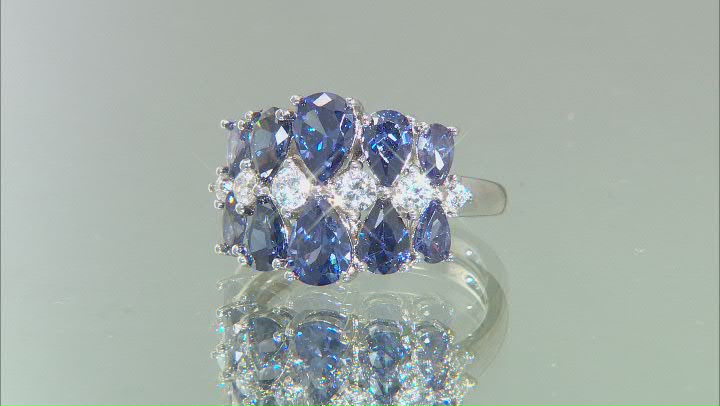Blue And White Cubic Zirconia Rhodium Over Sterling Silver Ring 7.24ctw Video Thumbnail