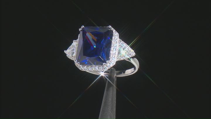 Blue And White Cubic Zirconia Rhodium Over Sterling Silver Ring 18.17ctw Video Thumbnail