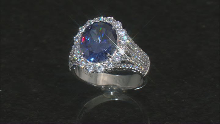 Blue And White Cubic Zirconia Platinum Over Sterling Silver Ring 8.92ctw Video Thumbnail