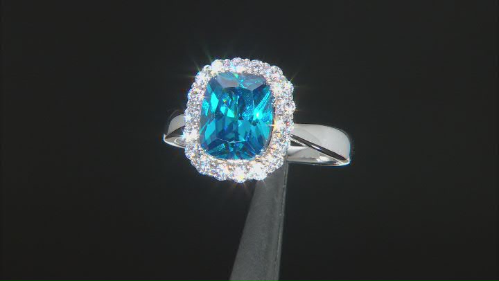 Blue And White Cubic Zirconia Rhodium Over Sterling Silver Ring 4.26ctw Video Thumbnail