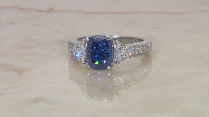 Blue And White Cubic Zirconia Platinum Over Sterling Silver 2 Ring Set 4.26ctw Video Thumbnail