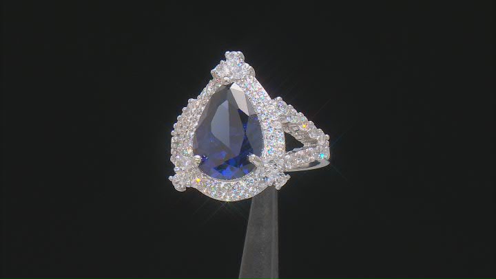 Blue And White Cubic Zirconia Rhodium Over Sterling Silver Ring 11.27ctw Video Thumbnail
