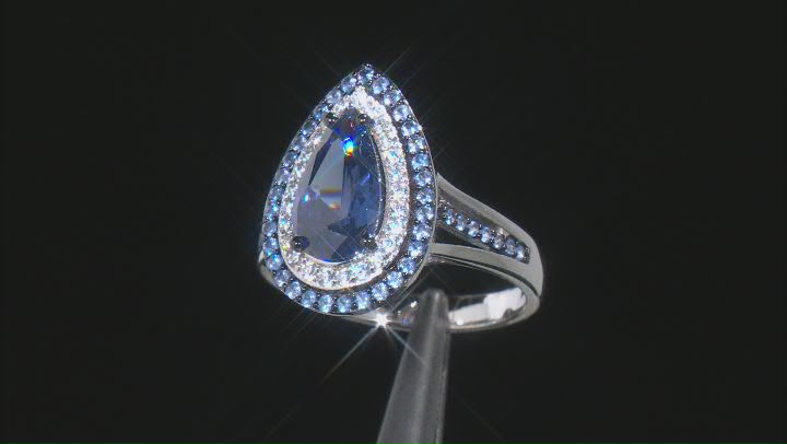 Blue And White Cubic Zirconia Rhodium Over Sterling Silver Ring 4.61ctw Video Thumbnail