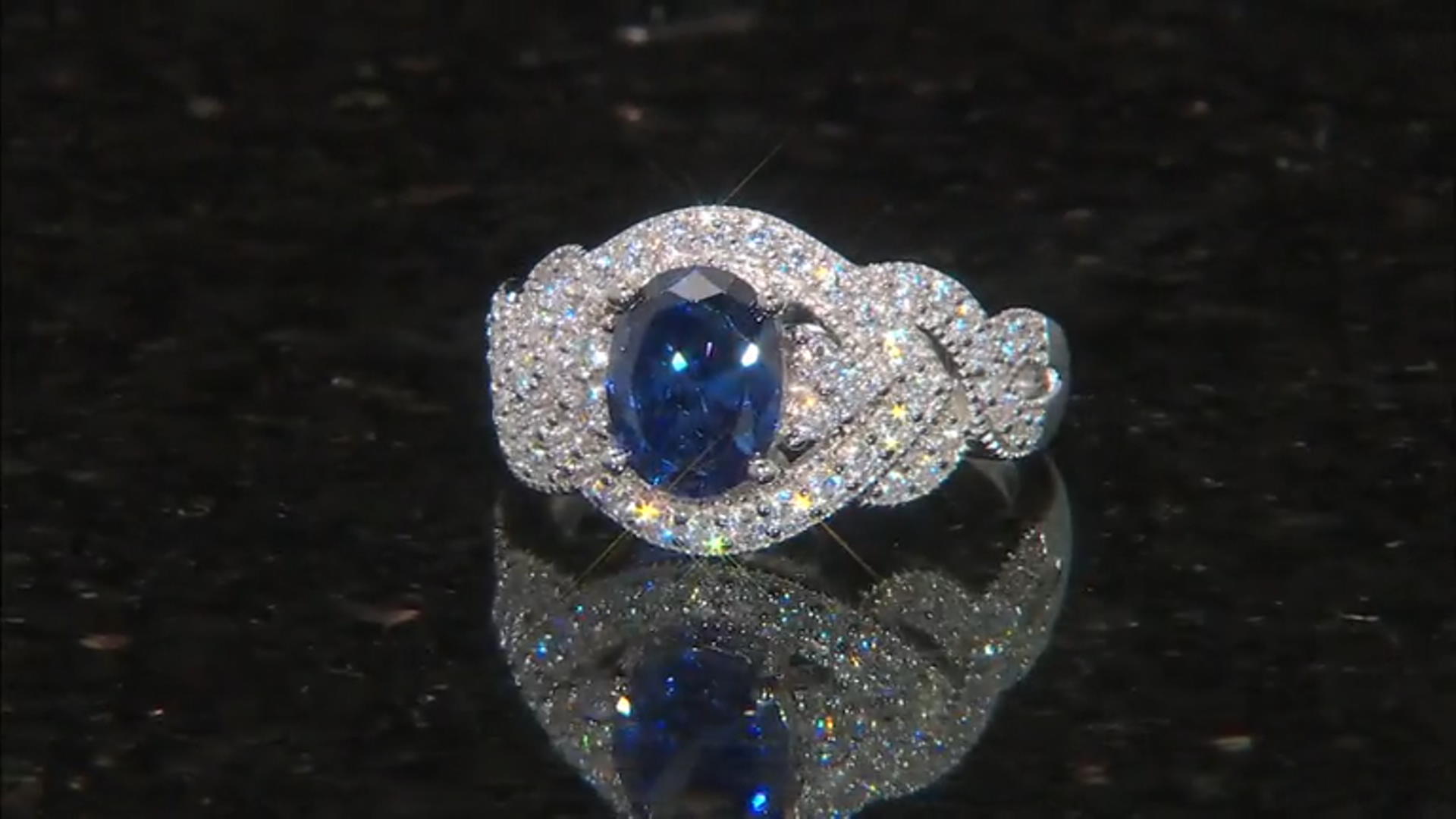 Blue And White Cubic Zirconia Rhodium Over Sterling Silver Ring 4.05ctw Video Thumbnail