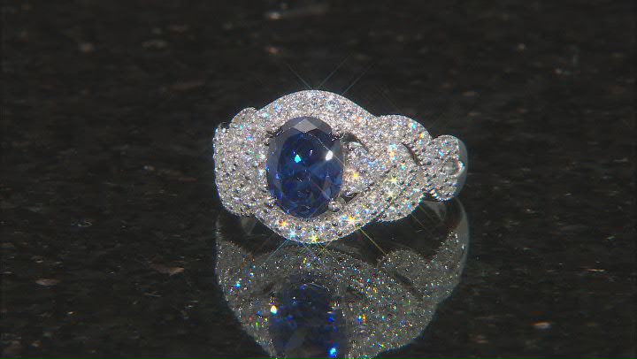 Blue And White Cubic Zirconia Rhodium Over Sterling Silver Ring 4.05ctw Video Thumbnail