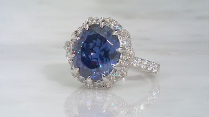 Blue And White Cubic Zirconia Platinum Over Sterling Silver Ring 9.72ctw Video Thumbnail