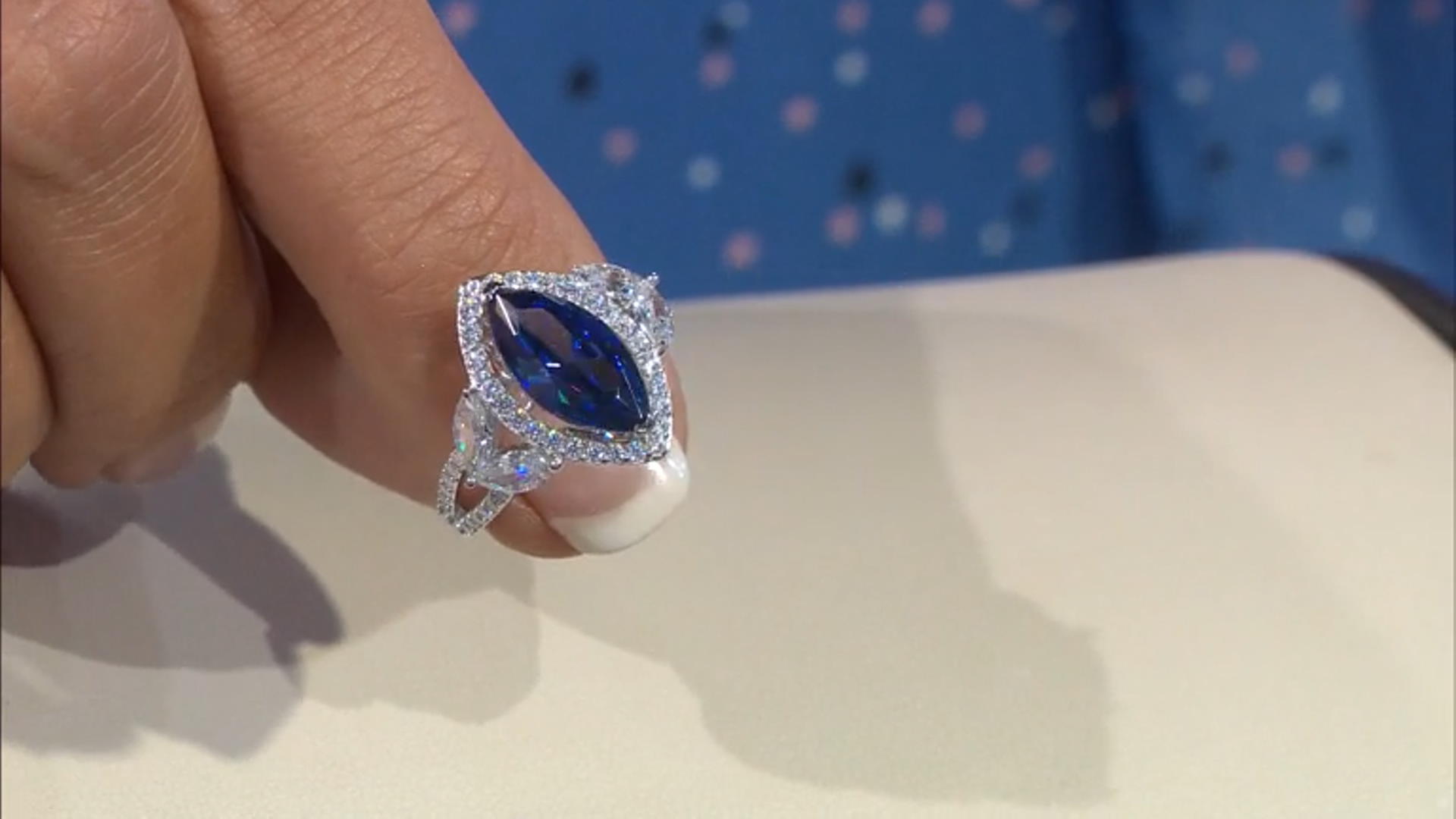 Blue And White Cubic Zirconia Rhodium Over Sterling Silver Ring 6.39ctw Video Thumbnail