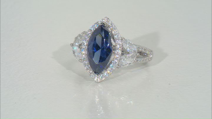 Blue And White Cubic Zirconia Rhodium Over Sterling Silver Ring 6.39ctw Video Thumbnail