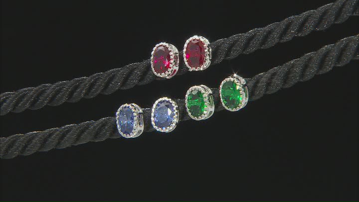 Multi Color Cubic Zirconia Rhodium Over Sterling Silver Earring Set 7.00ctw Video Thumbnail