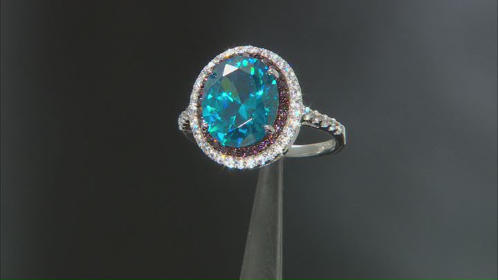 Blue, Mocha, And White Cubic Zirconia Rhodium Over Sterling Silver Ring 9.70ctw Video Thumbnail
