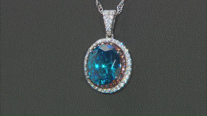 Blue, Mocha, And White Cubic Zirconia Rhodium Over Sterling Silver Pendant With Chain 9.40ctw Video Thumbnail