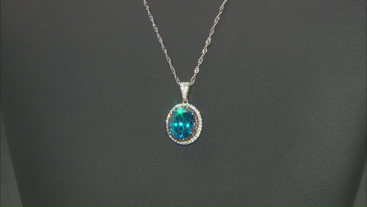 Blue, Mocha, And White Cubic Zirconia Rhodium Over Sterling Silver Pendant With Chain 9.40ctw Video Thumbnail