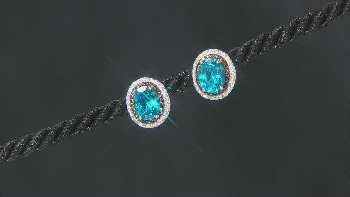Blue, Mocha, And White Cubic Zirconia Rhodium Over Sterling Silver Earrings 7.96ctw Video Thumbnail