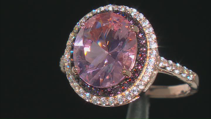 Morganite Simulant, Mocha, And White Cubic Zirconia 18k Rose Gold Over Sterling Silver Ring 4.61ctw Video Thumbnail