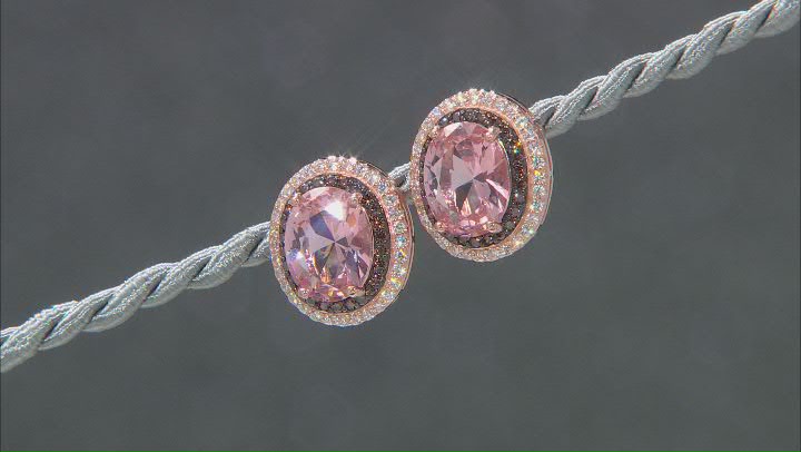 Morganite Simulant, White, And Mocha Cubic Zirconia 18k Rose Gold Over Silver Earrings 4.95ctw Video Thumbnail