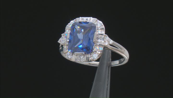 Blue And White Cubic Zirconia Rhodium Over Sterling Silver Ring 7.01ctw Video Thumbnail