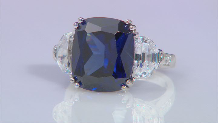 Blue And White Cubic Zirconia Rhodium Over Sterling Silver Ring 19.09ctw Video Thumbnail