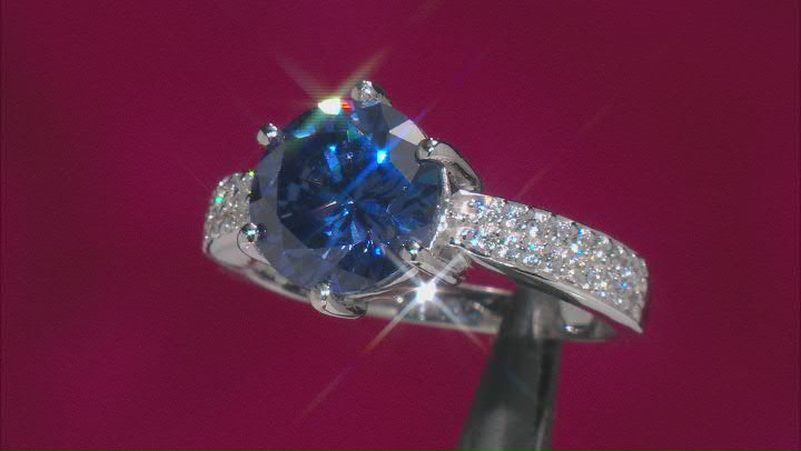 Blue And White Cubic Zirconia Rhodium Over Sterling Silver Ring 6.82ctw Video Thumbnail