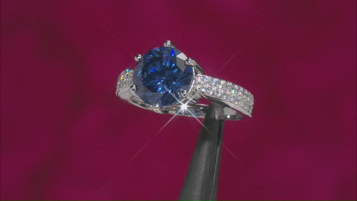 Blue And White Cubic Zirconia Rhodium Over Sterling Silver Ring 6.82ctw Video Thumbnail
