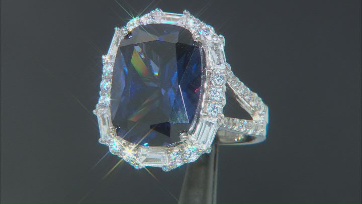 Blue And White Cubic Zirconia Rhodium Over Sterling Silver Ring 19.40ctw Video Thumbnail