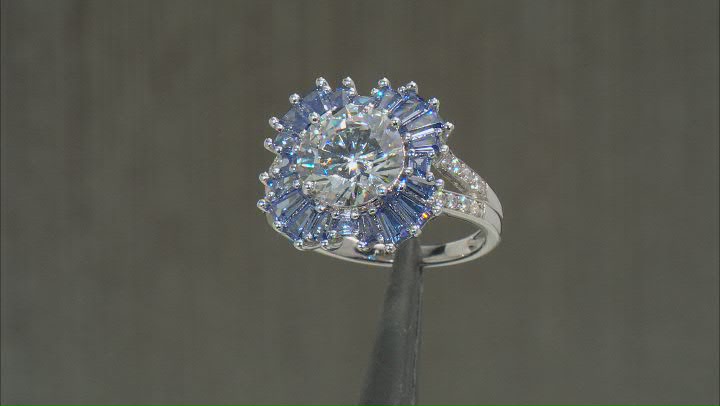 Blue And White Cubic Zirconia Rhodium Over Sterling Silver Ring 9.36ctw Video Thumbnail