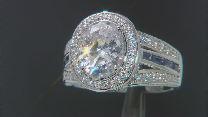 Blue And White Cubic Zirconia Platinum Over Sterling Silver Ring 7.08ctw Video Thumbnail
