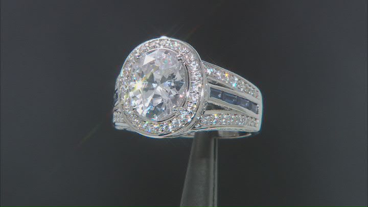 Blue And White Cubic Zirconia Platinum Over Sterling Silver Ring 7.08ctw Video Thumbnail