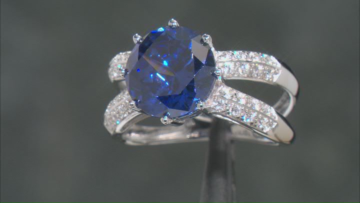 Blue And White Cubic Zirconia Rhodium Over Sterling Silver Ring 8.45ctw Video Thumbnail