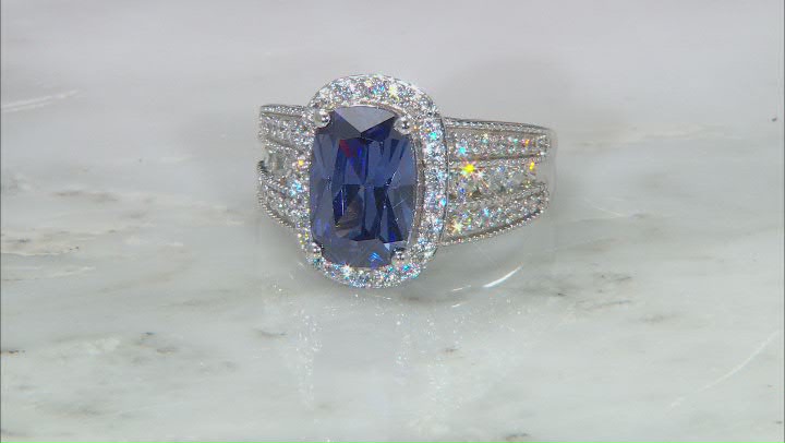 Blue And White Cubic Zirconia Platinum Over Sterling Silver Ring 8.22ctw