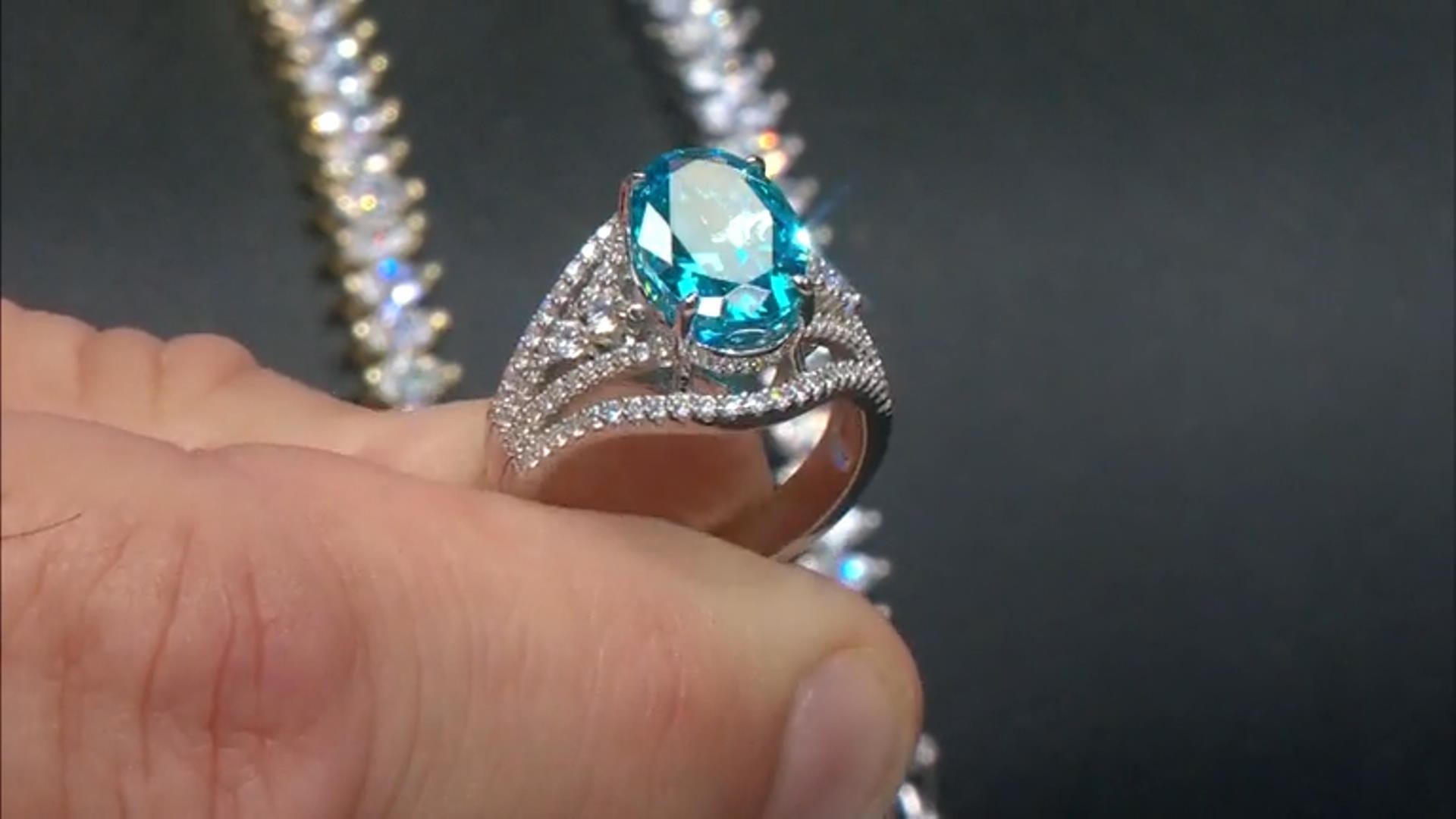 Blue And White Cubic Zirconia Rhodium Over Sterling Silver Ring 11.69ctw Video Thumbnail