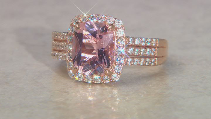 Pink Morganite Simulant And White Cubic Zirconia 18k Rose Gold Over Sterling Silver Ring 4.38ctw Video Thumbnail