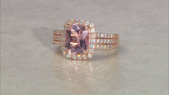 Pink Morganite Simulant And White Cubic Zirconia 18k Rose Gold Over Sterling Silver Ring 4.38ctw Video Thumbnail