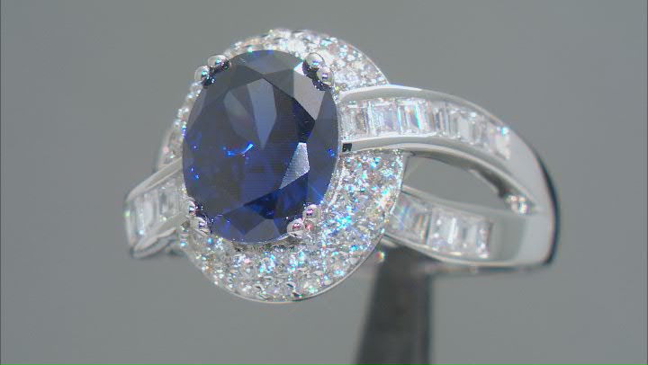 Blue And White Cubic Zirconia Rhodium Over Sterling Silver Ring 6.33ctw Video Thumbnail
