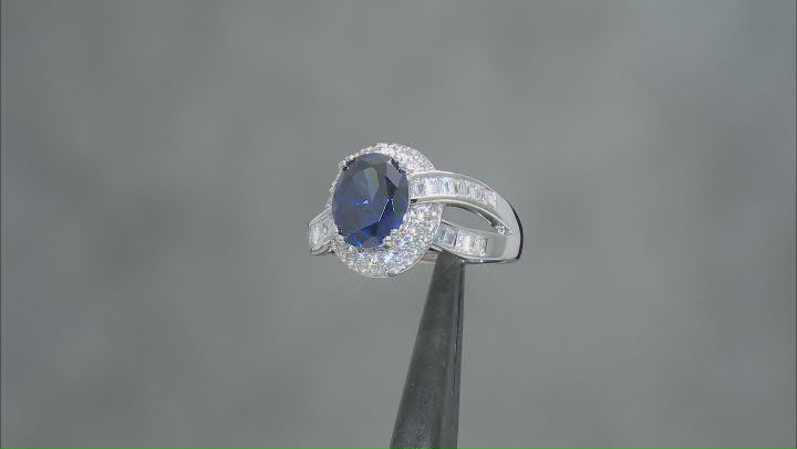 Blue And White Cubic Zirconia Rhodium Over Sterling Silver Ring 6.33ctw Video Thumbnail